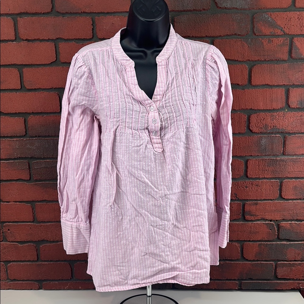Suzanne Betro Shirt Womens Medium Striped Henley‎